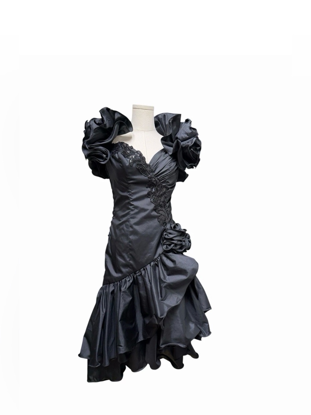 Alyce Designs Vintage Dress Prom Party Lots Ruffles Black Beautiful